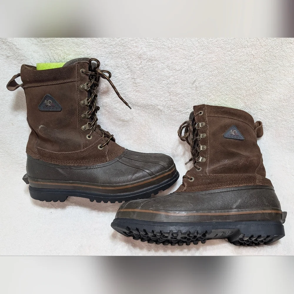 Rocky Mens 10 Brown Leather Insulated Hunting Winter Duck Boots 7758 Steel Shank